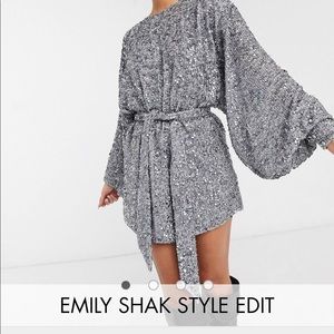 ASOS EDITION oversized blouson sleeve mini dress in mixed sequin NWOT